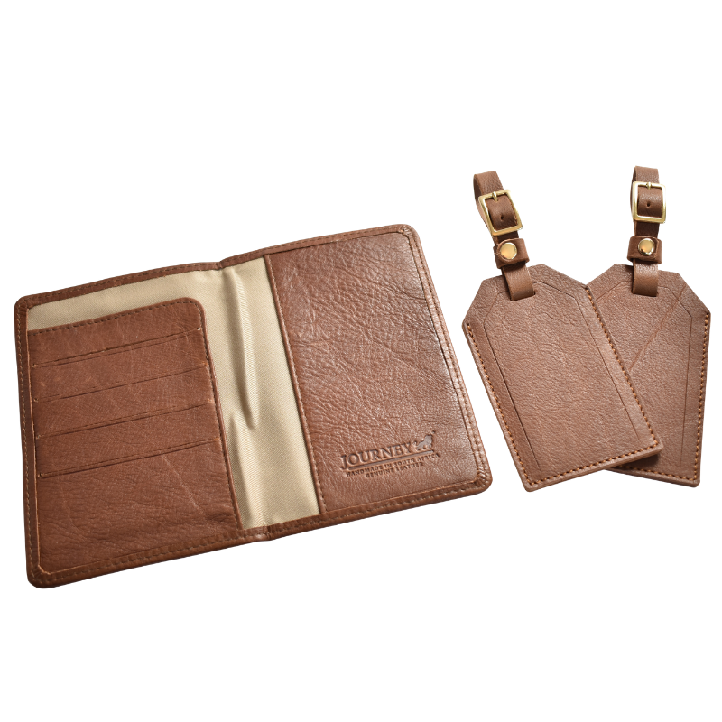 Genuine leather Personalised travel gift set- Passport cover and luggage tags Handcrafted in South Africa- Taupe