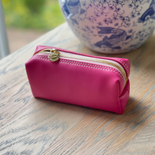 Genuine Leather Fuschia Small Loaf bag : Make-up Bag with custom personalisation- Made in South Africa