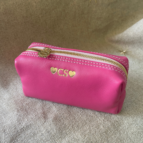 Genuine Leather Fuschia Small Loaf bag : Make-up Bag with custom personalisation- Made in South Africa