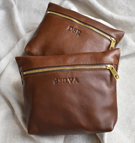 Genuine Leather Saddle Brown Medium Holdall Toiletry Bag Made in South Africa With Personalisation