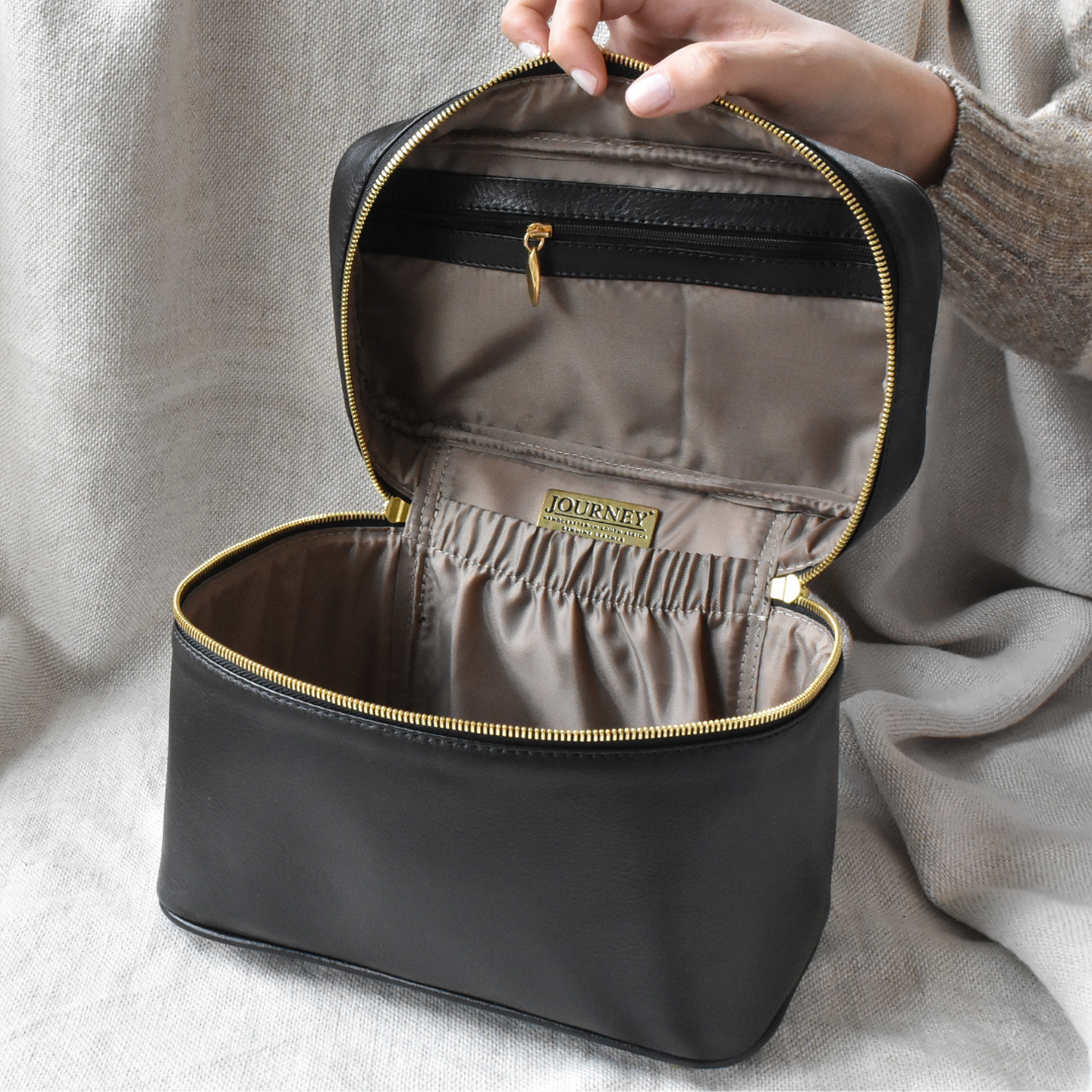 Classic Black Genuine Leather Vanity Case. Made in South Africa