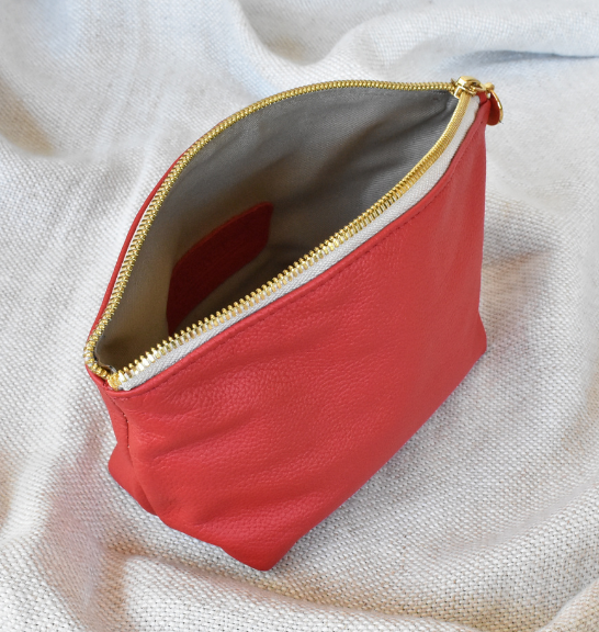 Geunine Leather Scarlett Red Luna Cosmetic Bag- Journey Leather Made in South Africa with Personalisation