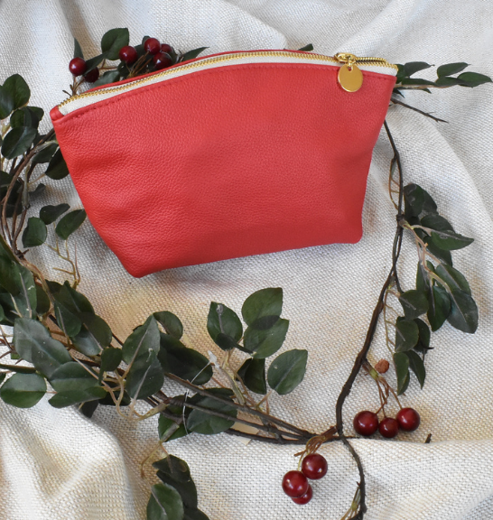 Geunine Leather Scarlett Red Luna Cosmetic Bag- Journey Leather Made in South Africa with Personalisation