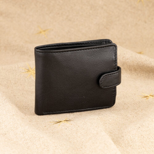 Genuine Leather Bifold Wallet with Coin pocket - Made in South Africa with Custom Personalisation Classic Black without Tab Closure