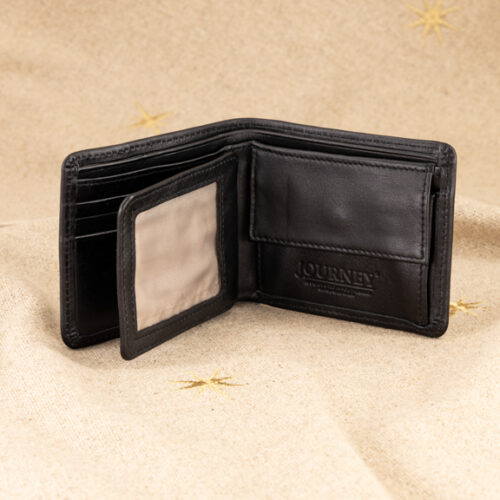 Genuine Leather Bifold Wallet with Coin pocket - Made in South Africa with Custom Personalisation Classic Black