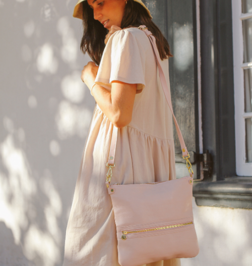 Geniune Leather Everyday Crossbody Bag in Ballet Pink Handmade in South Africa with Personalisation