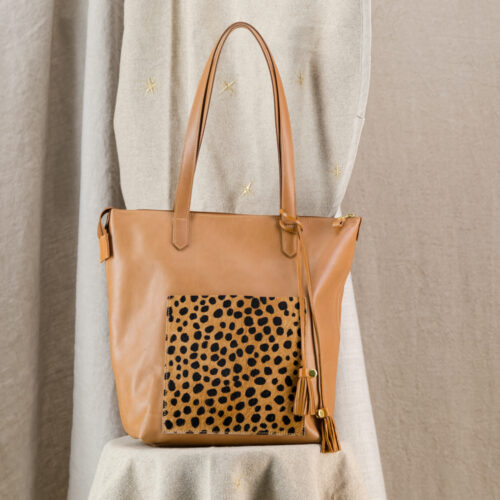 Journey Leather Perfect Holdall Tote with Leopard print pocket Proudly made in South Africa. Genuine Leather Bovine Cowhide