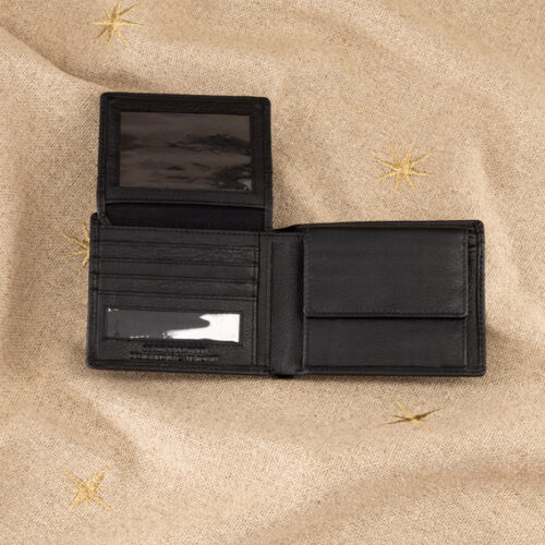 Genuine Leather Bifold Wallet- with Inner Card Flap with personalisation South Africa Classic Black