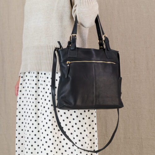 Genuine leather Constantia Ladies Handbag Tote with additional Custom Personalisation Journey Leather South Africa Classic Black