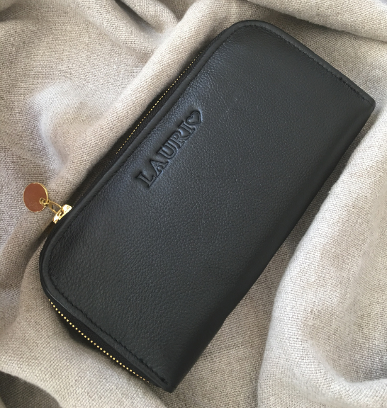 Journey Leather Genuine Leather Double Zip Purse Navy with personalisation name plain embossed debossed