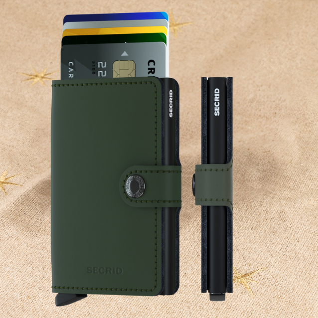 Genuine Leather Secrid Pop-Up card wallets with personalisation Matte Green & Black