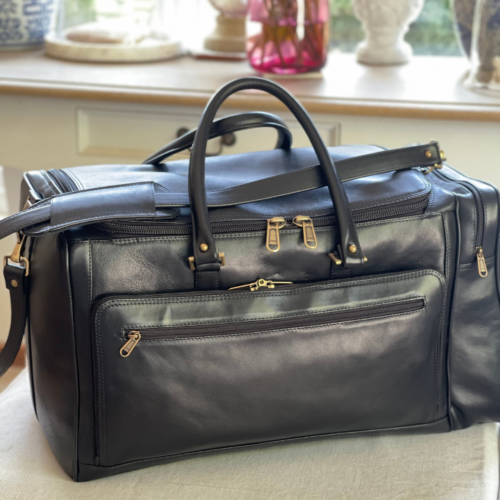 Genuine Leather travel Duffel Bag- with custom personalisation - Made in South Africa Classic Black