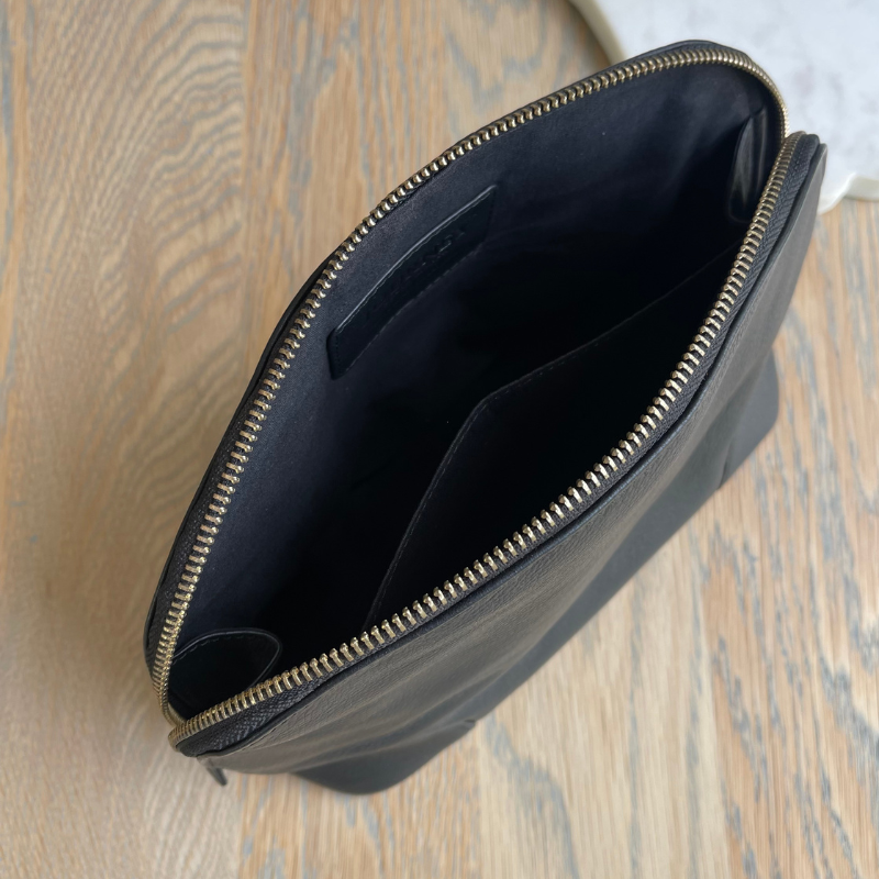 Genuine Leather Classic Black Lux Moon Organiser-with custom personalisation of names or initials