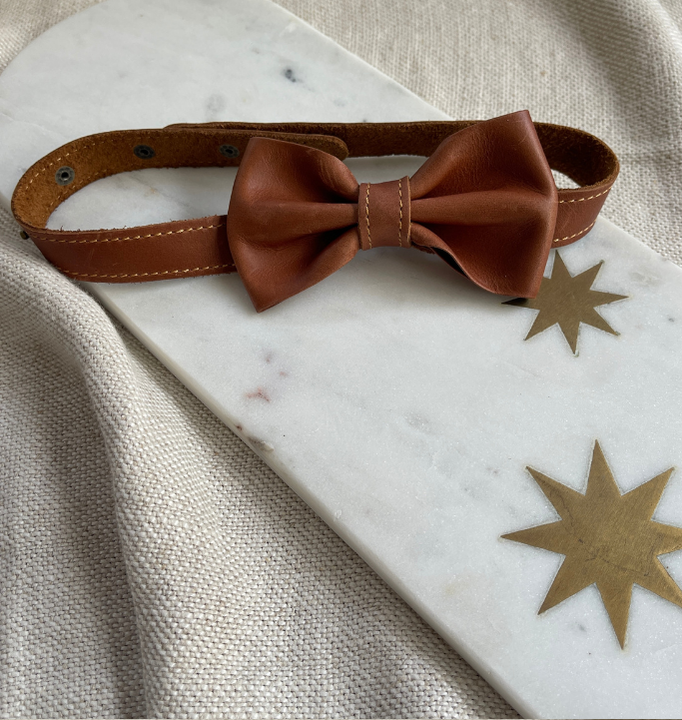 Genuine Leather Bow Ties- Butterscotch with custom debossed initials