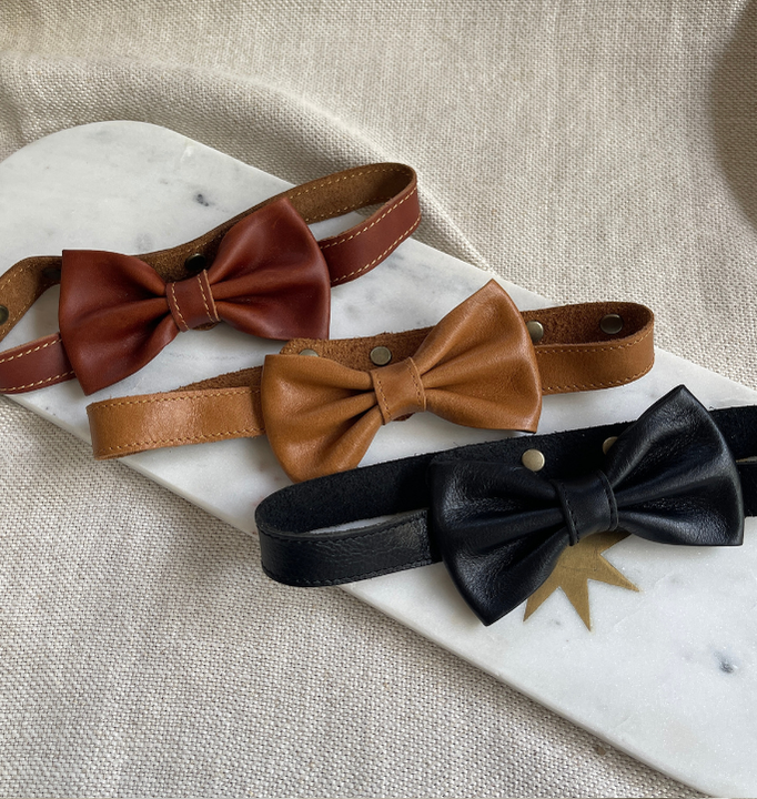 Genuine Leather Bow Ties- with custom debossed initials