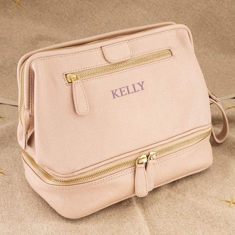Genuine Leather Two-Tier Framed Toiletry Bag- with custom Personalisation