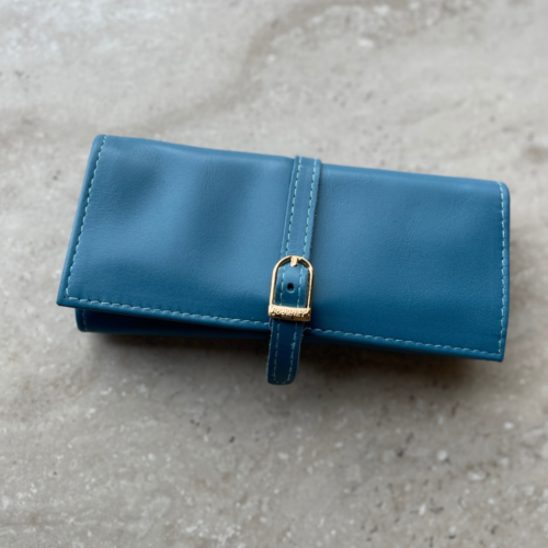 Genuine leather Fine Jewellery Roll - Amalfi Blue with additional custom personalisation of name or initials JOURNEY